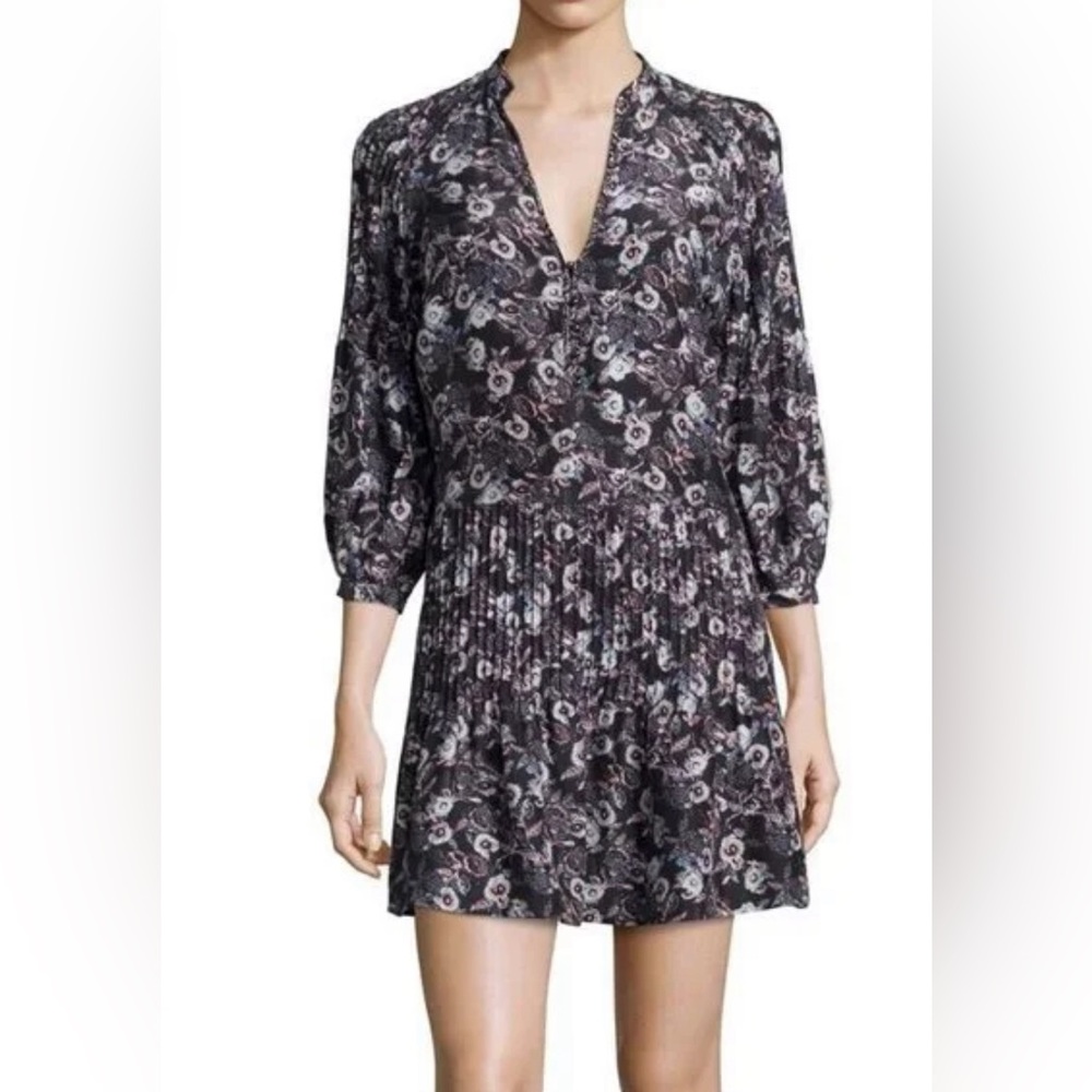 Veronica Beard Palmetto Floral Pintuck Silk Mini Boho Dress size 4